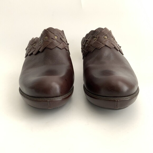 Frye Clogs Leather Slip-on Chunky Braid Studs Logo Shoes Brown 10 - Picture 4 of 15